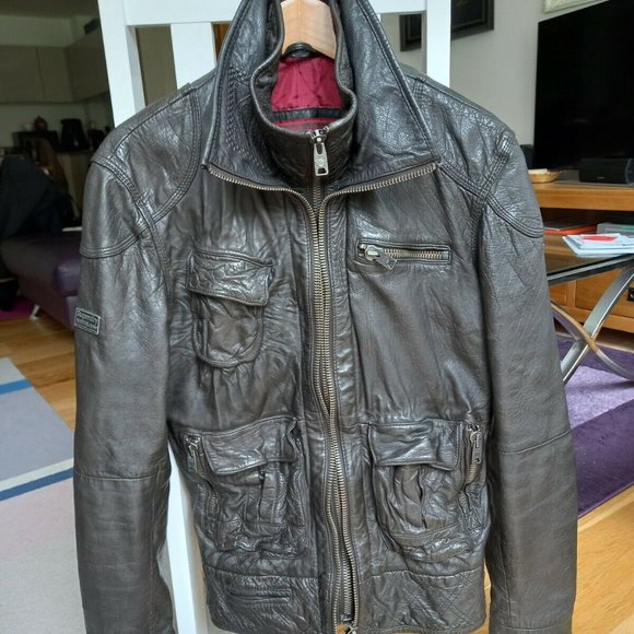 Superdry TARPIT ( badASS ) Leather Biker / Flight Jacket black - Picture 3 of 16